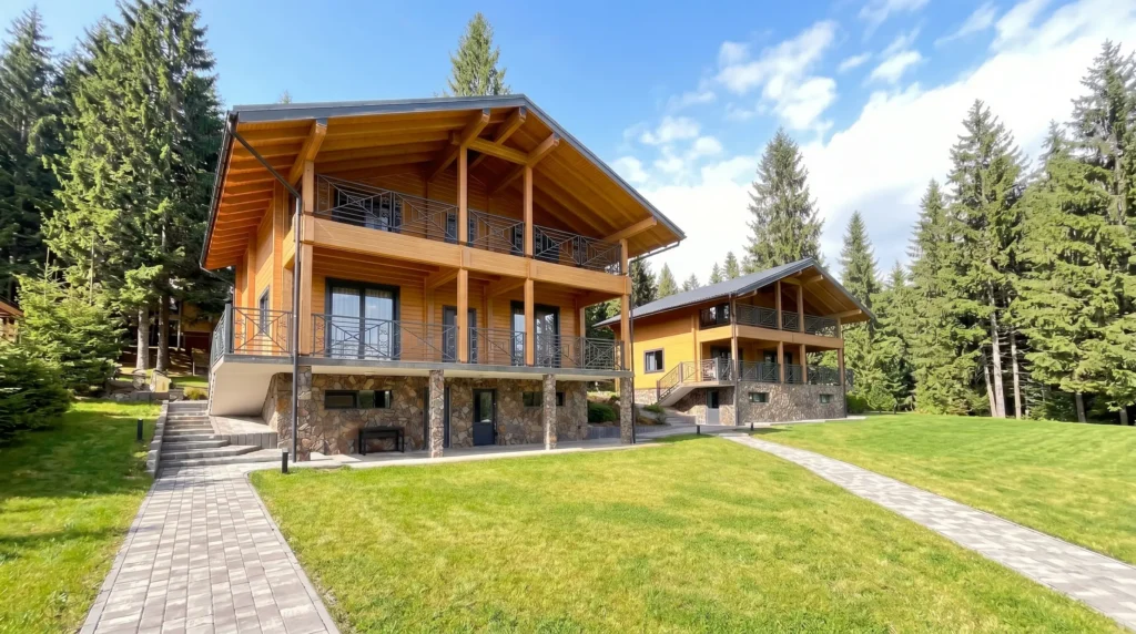 Комплекс відпочинку Гірська Лаванда, Східниця — вхідна зона з дерев'яними терасами